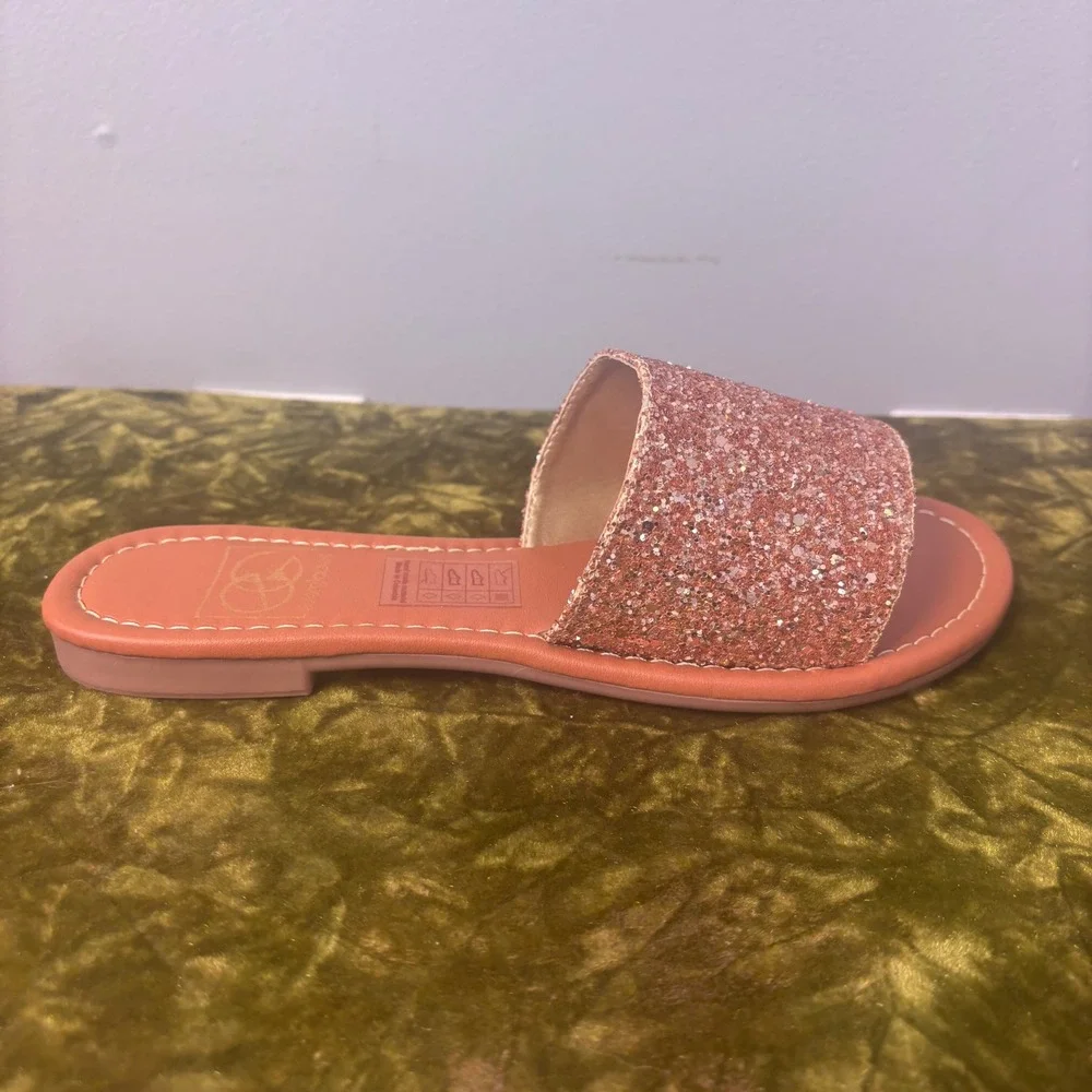 Everglades Rose Gold Glitter Slide Sandals Women Size‎ 8 Sparkly Flat Slip On